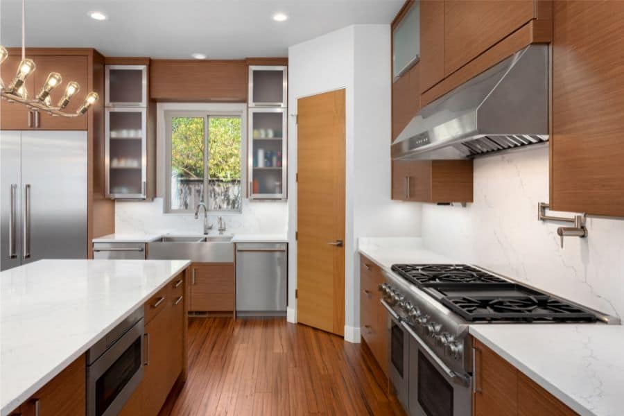 stainless steel kitchen sink with stainless steel appliances